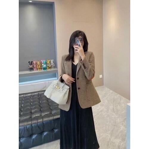 2021AW Autumn Luxury High Quality Women Wool Plaid Jacket Female Casual Blazer Coat Gdnz 8.05