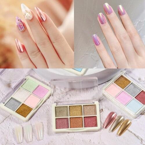 6 Grids Nail Glitter Pearl Shell Powder Aurora Mirror Rubbing Pigment Soap Sparkly Charm Nails Art Design Accessory Nail Glitter