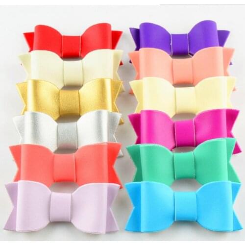 12Colors Leather Bows For Girls Headband Leather Hair Bow Flat Back For Girls Hair Accessories 60Pcs/lot