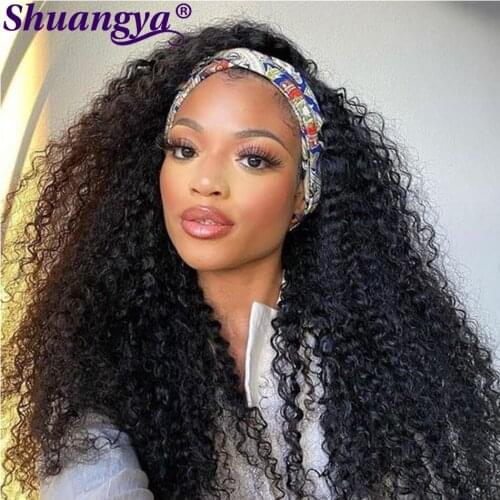 Afro Kinky Curly Headband Wigs 100% Remy Human Hair Wigs By Women Mongolian 180% Density 8-30 Inch Curly Wave Headband Wig