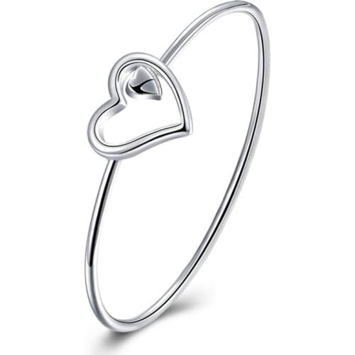 BABYLLNT 925 Silver Heart Bangle Bracelet For Woman Wedding Engagement Fashion Charm Party Jewelry Gift