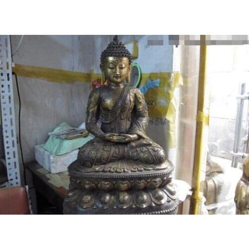 Fast shipping USPS to USA S2962 Chinese Folk Old Temple Copper Bronze Amitayus Tathagata Sakyamuni Buddha Statue