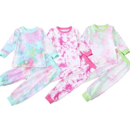 Boys Girls Long Sleeve Childrens Sleepwear Kids Clothing Sets Tie Dye Print Spring Autumn Pajamas Sets Childrens Outfits