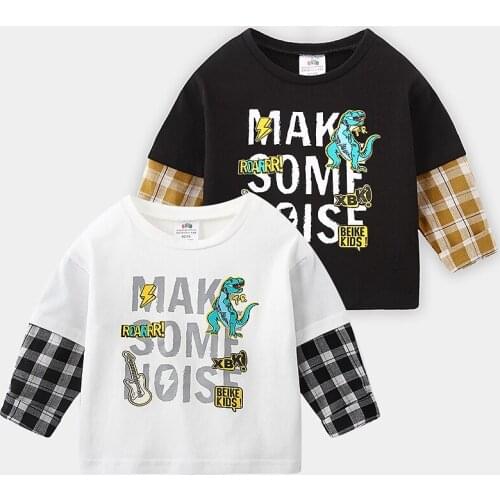 Childrens T Shirts Spring Autumn Baby Boy Long Sleeve Tees Tops 2021 Kids Fashion Letter Fake Two T Shirt Boys Cotton T Shirt