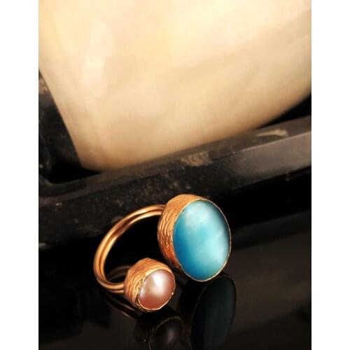 Dr Stone Natural Stone Women 'S Cat 'S Eye Stone Rose Gold Plated Ring KRB336