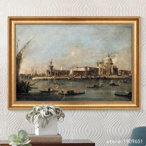 Cotton no frame classical boat seascape building canvas printings oil painting printed on cotton wall art decoration picture