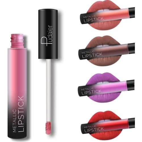 Pudaier brand makeup matte lip gloss 26 colors metallic liquid lipstick Gradient color tube lip tint sexy red lip tattoo PD007