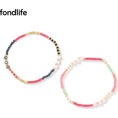 Mini 3.5mm Glass Seed Beads Stretch Bracelet Women Kid Fashion Simple Ellastic Thread Pink Crystal Surf Jewelry Delicate Summer