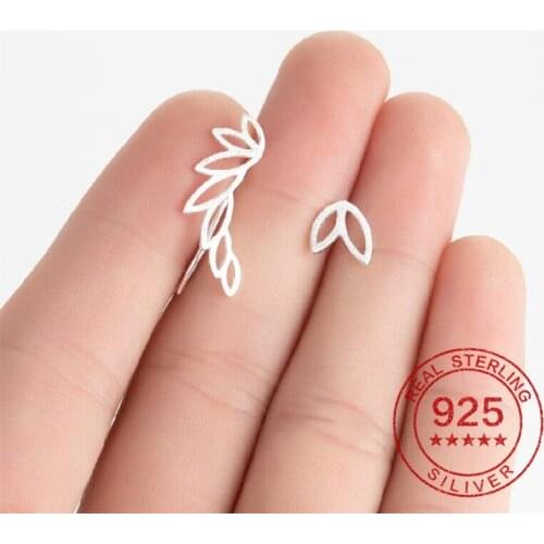 Fashion Bohemian Branch Leaf Ear Climber Earrings for Women Vintage Plant Jewelry Asymmetrical Ear Studs Silver 925 Jewelry