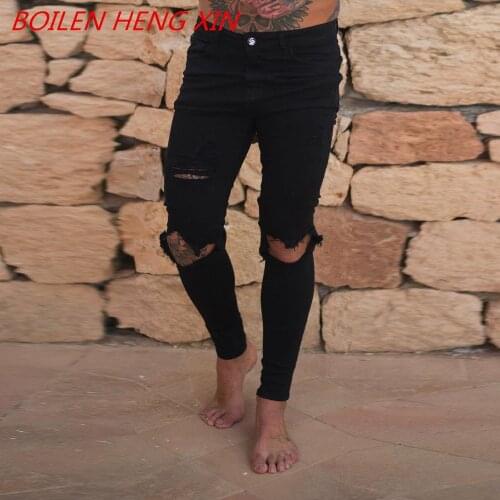 2021 Man‘s Jeans Clothes Broken Hole Pants Torn Mens Solid Cotton Straight Tube Thin Vintage Jogging Jeans Washed Jeans