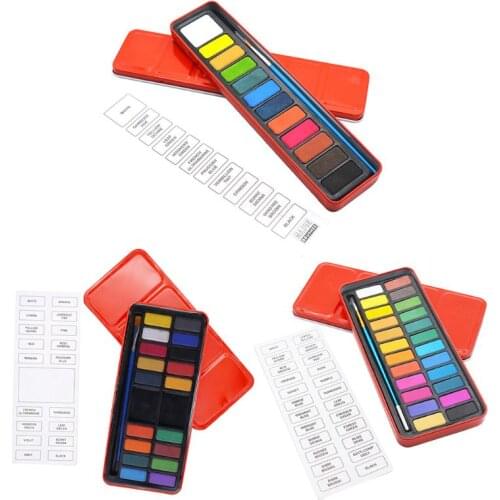 12/18/24 Colors Pigment Solid Paint Set Watercolor Palette with Brush Box Portable Drawing Art Painting Tool Supplies
