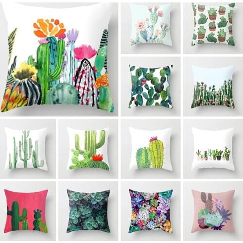 Tropical Plant Cactus Pattern Cushion Cover Sofa Car Office Pillow Cover Nordic Style Home Decor Throw Pillowcase 45x45cm