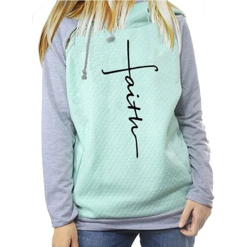 2021 Autumn Winter Patchwork Sweatshirts Women Harajuku Hoodie Faith Cross Print Long Sleeve Warm Pullover Sweatshirts Female
