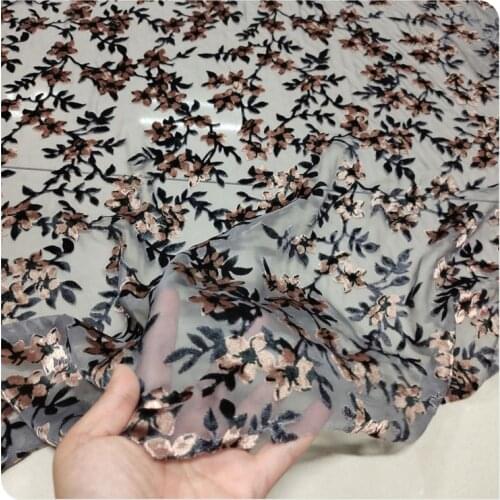 1 Meter Elegant Floral Hollow Out Silk Velvet Mulberry Bottom Cotton Fabric Dress Cheongsam Shirt Short Shawl Clothing