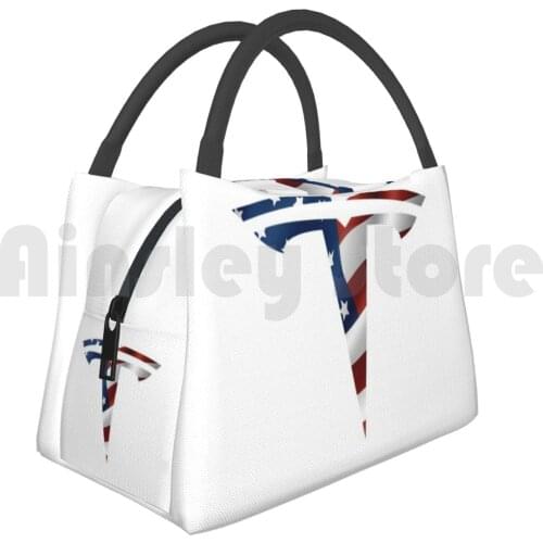Portable Insulation Bag Patriotic Fourth Of July Tesla Logo American Flag Fourth Of July Tesla Tesla