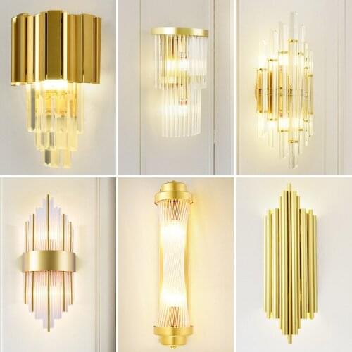Post modern crystal wall lamp luxury hotel club bedroom bedside atmosphere living room TV wall corridor lamp