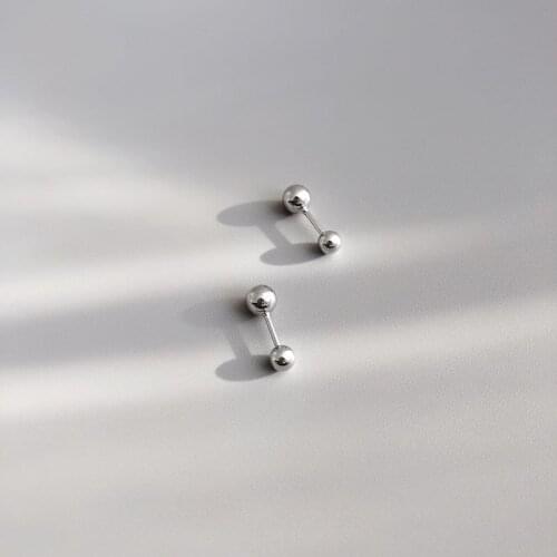 Solid 925 Sterling Silver Ball Bead Stud Earrings for Women Men Unisex