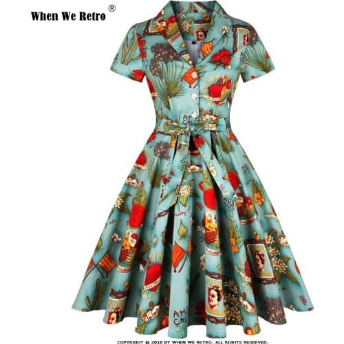 Spring Short Sleeve Plus Size Swing Retro Rockabilly Vintage Dress SD0002 Green Floral Print A Line Cotton Women Summer Dress