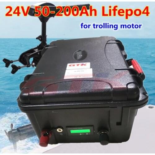 Waterproof Lifepo4 24V 50Ah 60Ah 80Ah 100Ah 120Ah 150Ah 200Ah lithium battery with BMS for trolling motor inverter +10A Charger