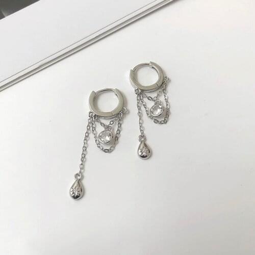 WTLTC Dainty 925 Sterling Sliver Hanging Hoop Earrings Femme Waterdrop Charms Earrings CZ Crystal Chain Tassel Earrings Hoops