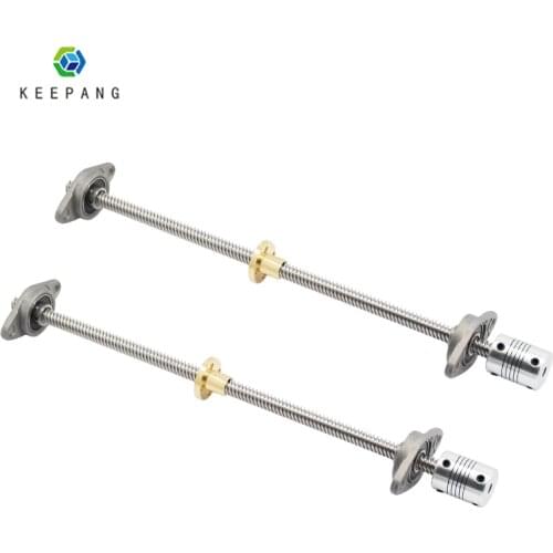 1 Set 8mm T8 Lead Screw 100 150 200 300 400mm Copper Nut 2pcs KFL08 Bearings Bracket 5 to 8mm Coupling 3D Printer Lead Screw