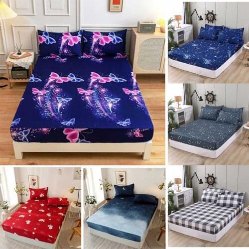 1pc Soft Printed Fitted Sheet With Elastic Band Bed Sheet Cover (No Pillowcases)Full Queen King Size Dropshipping