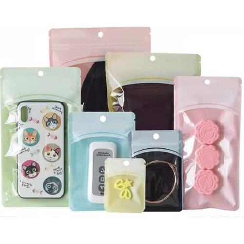 100Pcs Clear Plastic Zip Lock Self Seal Macarons Bag with Hang Hole Tear Notch Food Storage Packaging Pouches for Food Tea Candy