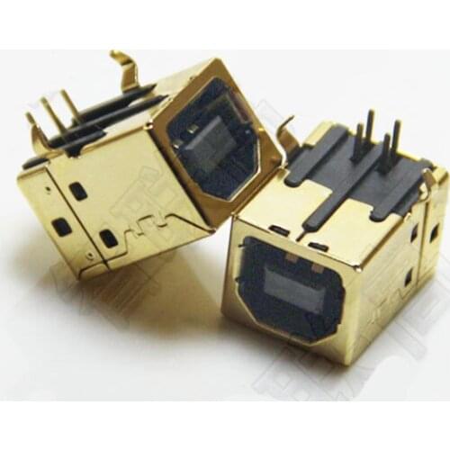 100Pcs USB B Type 3U Gold plated Jack Connector Printer Port Female Socket Right Angle PCB Connector