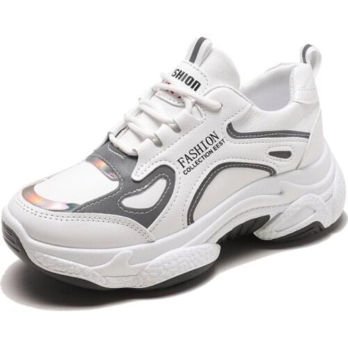 2020 Spring Vulcanized Shoes Womens Fashion Lace-up Breathable Casual Platform Shoes Sneakers Flat Walking Women Shoes U27-14