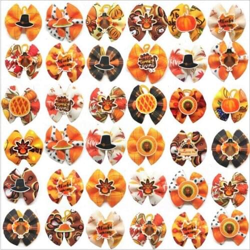 50pic/set Pet Thanksgiving Day flower bow band dog head flower pet holiday supplies 2021 pets gift for new year