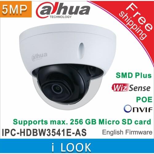 Free shipping Dahua WizSense AI 5MP POE IP Camera IPC-HDBW3541E-AS Optional H.265+ Alarm Audio Fix lens 2.8mm 3.6mm