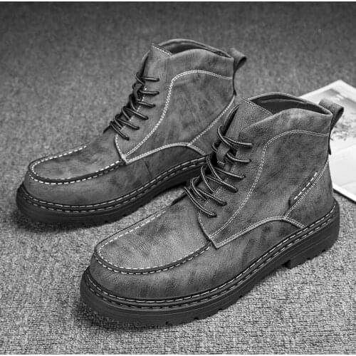 Mens Shoes High Quality Leather Boots Male Casual Motorcycle Ankle Botas Men Lace-Up Basic Fashion Man Motocross Military Boots