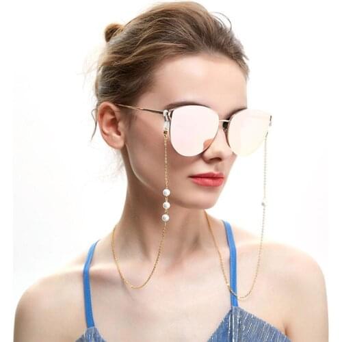 Stainless Steel Sunglasses Lanyard Strap Necklace Eyeglass Rope White Pearl Reading Glasses Chain Cord For Women Gifts