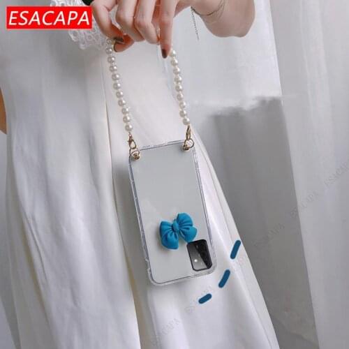 3D Bow-Knot TPU Phone Case For Samsung A72 A52 A42 A32 A12 A71 A51 A02 5G 4G Pearl Bracelet Transparent Cover For Galaxy M51 M02