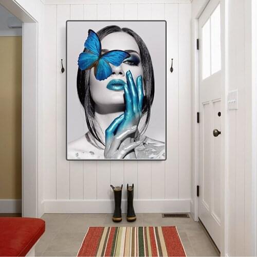Citon Fashion beauty and butterfly Scandinavian Canvas Art Oil Painting Famous Artwork Poster Picture Wall Decor Home Decoration
