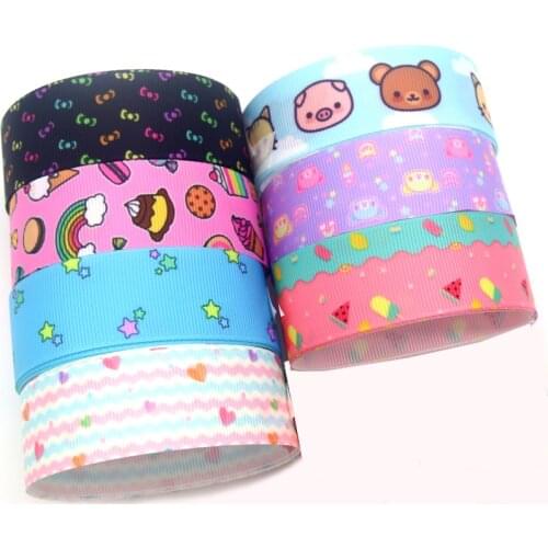 DHK 7/8'' 5yards Cartoon Bear Bow Heart Star Printed Grosgrain Ribbon Accessory Hairbow Headwear Decoration DIY OEM C1933