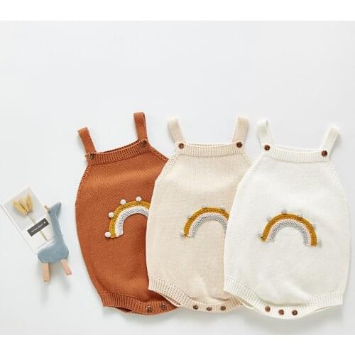 Facejoyous 2021 Autumn Baby Bodysuits Toddler Knit One Piece Infant Rainbow Jumpsuits Sleeveless Outfit