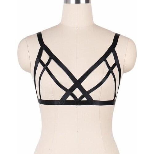 JLX.HARNESS Fetish Wear Cage Bra Body Harness Crop Top Bondage Open Chest Bra Black Cupless Bra Cosplay Rave Wear O0172
