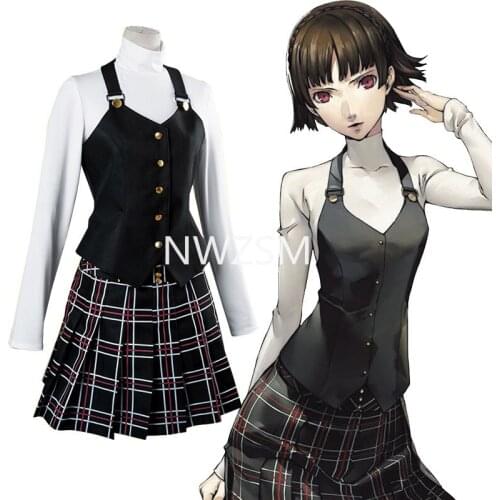 Anime persona 5 Cosplay Costume Set Queen Makoto Niijima Cosplay Costume Set Top and vest and skirt Halloween Harujuku Clothing