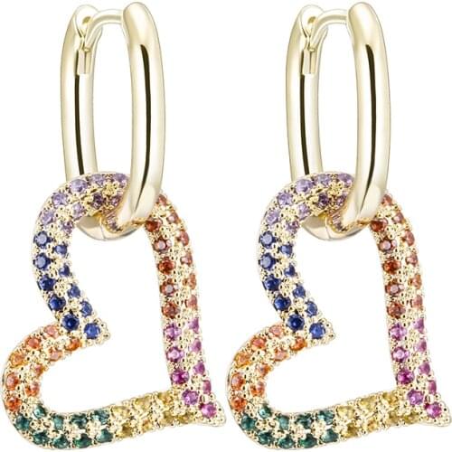 Colorful Zircon Heart Copper Hoop Earrings Quality Gold Silver Brass Shiny Earring For Women Favourites Luxury Brand Jewelry