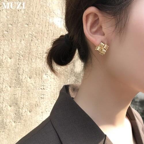 Monogrammed Four In One Square Stud Earring Gold Copper Combination Earring Trendy Fashion Jewelry For Women