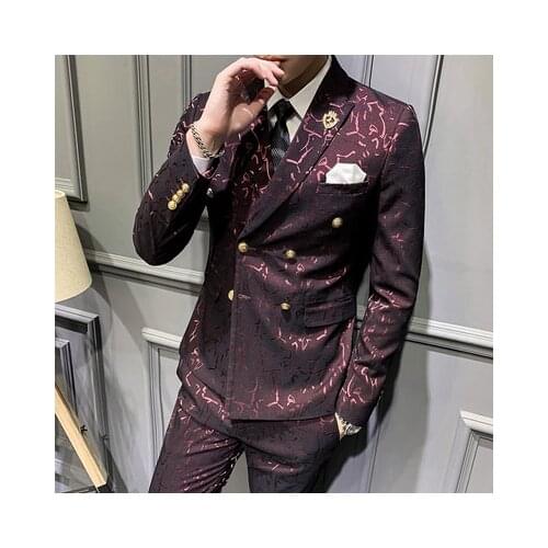 3 Pieces Suits Men Double Breated Slim Fit Men Suits For Wedding Dress Tuxedo Suits Constellation Floral Costume Homme Mariage
