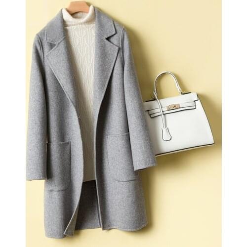 Autumn Winter Solid Women 100% Wool Coat Elegant Long Double-Sided Cashmere Female Windbreaker Overcoat Female Outwear