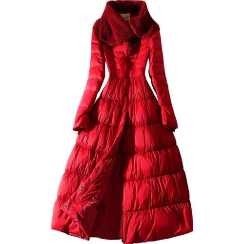 Winter Vintage Coat Women Large Turn-down Collar Thick Warm Long Duck Down Parkas Rad Jacket