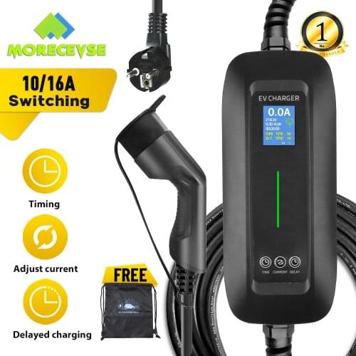 Type2 Protable EV Charger Electric Vehicle Car Charging Cable Schuko 8/10/13/16A Switchable Memory Function Free Bag And Hook