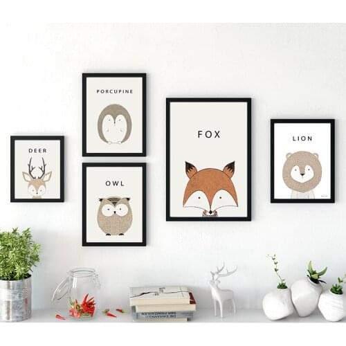 Cute Fox Cartoon Poster Art Residence Modern Painting CVhildrens Room Painting Wall Painting Iiving Bedroom Home Decoration