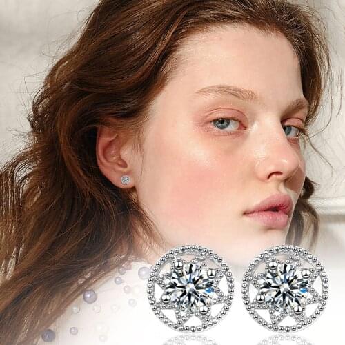 Simple Round Female Crystal Zircon Stone Earrings Fashion Silver Color Jewelry Vintage Double Stud Earrings Women Party Jewelry