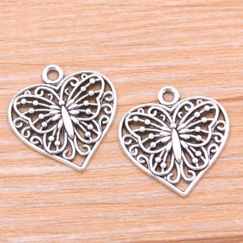 PULCHRITUDE 20Pcs 22*22mm Hollow Heart Charms Animal Butterfly Pendant Metal Alloy For DIY Jewelry Bracelet Necklace Marking