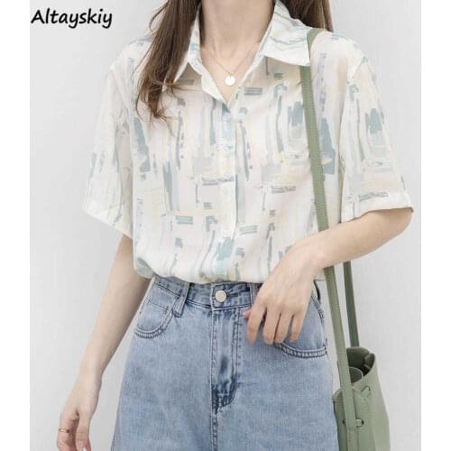 Shirts Women Loose Casual Summer Tops All-match Ulzzang New Arrivals Streetwear Harajuku Hot Sale Printed Feminine Chic Retro