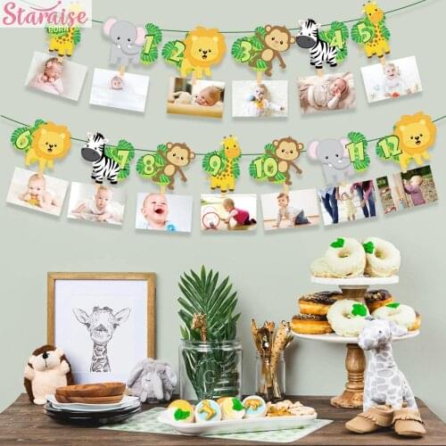 Happy Birthday Party Decorations Baby shower Animal Banners Kid Photo Banners Photo Wall Decoration For Home Jungle Party Decor